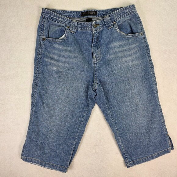 Venezia Denim - Venezia Bermuda Shorts Women’s 16 Blue Denim Stretch Mid Rise Button Flap Pocket